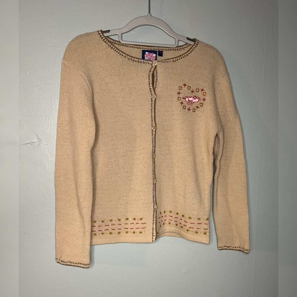 Vintage Beige pink panther Embroidered Cardigan